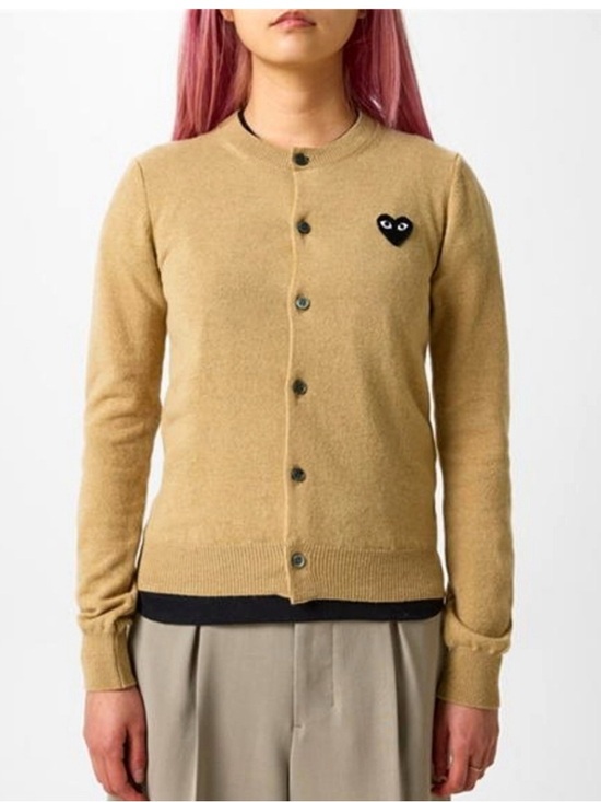 Comme des Garcons Sweaters - Comme des Garçons PLAY Mustard Crewneck Cardigan with Black Button